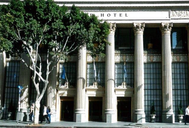 Completed front entrance facade of the Bank of Italy.